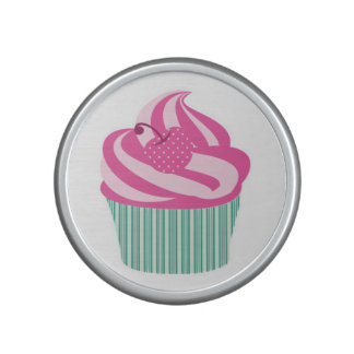 Pink Cherry Cupcake with Green Stripes Speaker