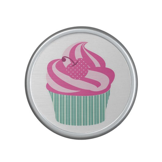 Pink Cherry Cupcake with Green Stripes Speaker (Front)