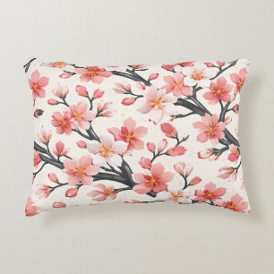 Pink Cherry Elegant Sakura Floral Asian Spring Cut Accent Pillow