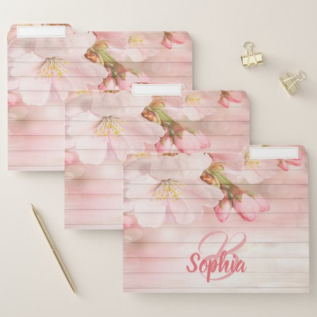 Pink cherry floral blossom monogram  file folder (Set)