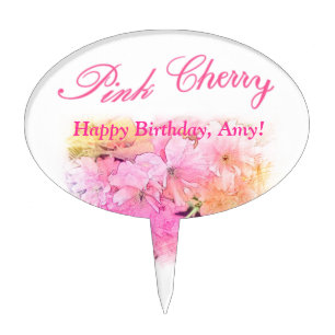 Pink cherry flower photo art. Birthday cake top. Topper