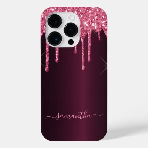 Pink cherry glitter drips purple girly script Case_Mate iPhone 14 pro case