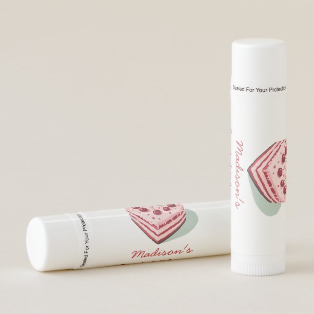 Pink Cherry Heart Cake Bridal Shower Custom Lip Balm (Front)