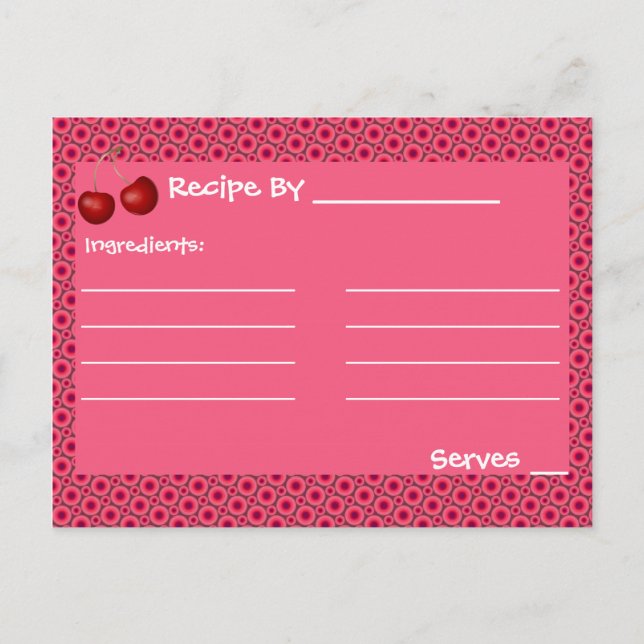 Pink Cherry Mod Recipe Cards Template (Front)