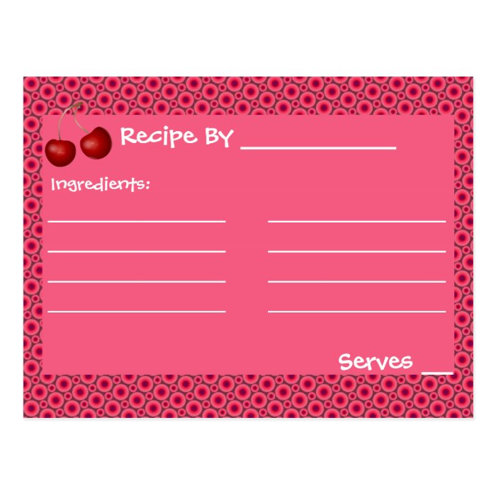 Pink Cherry Mod Recipe Cards Template Post Cards