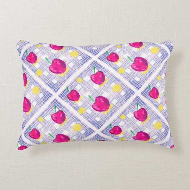 Pink Cherry on Soft Plaid Accent Pillow (Front)