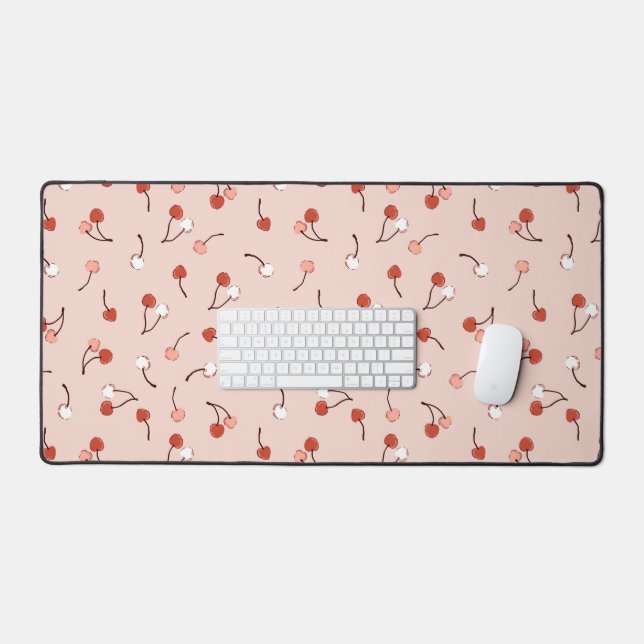 Pink cherry pattern cute aesthetic desk mat (Keyboard & Mouse)