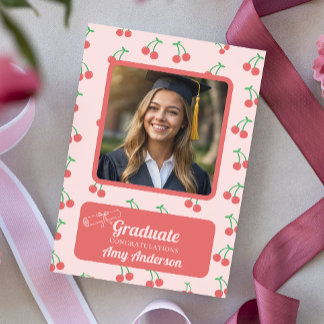 Pink Cherry Photo Fun Cute Graduation Card