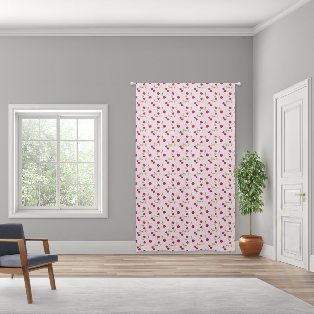Pink Cherry Print Pattern Pink Cute Blackout Curtains (Wide)