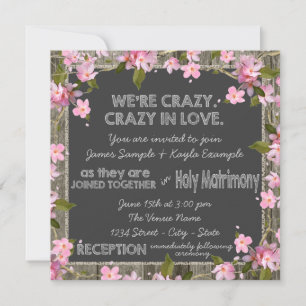 Pink Cherry Rustic Barn Wood Chalk Wedding Invitation
