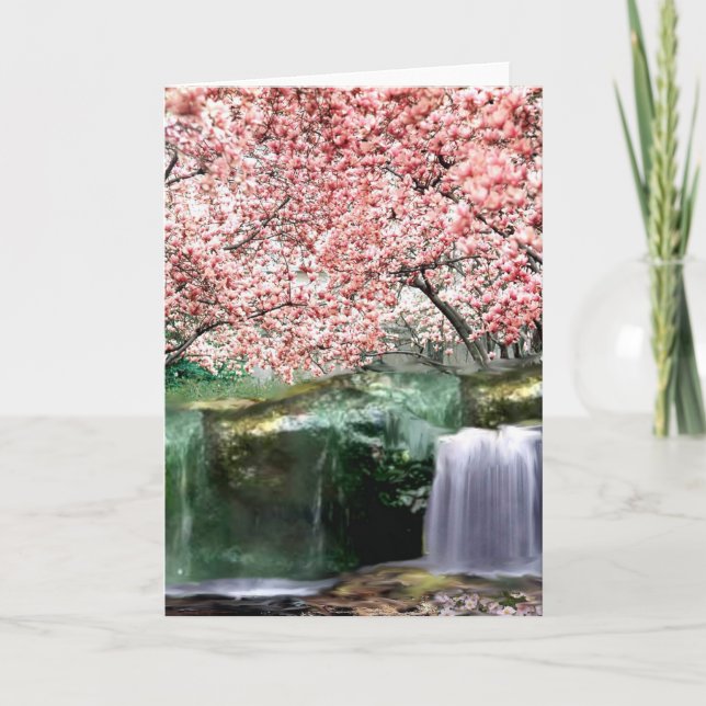 Pink Cherry Sakura Japanese Blossom Tree Card (Front)
