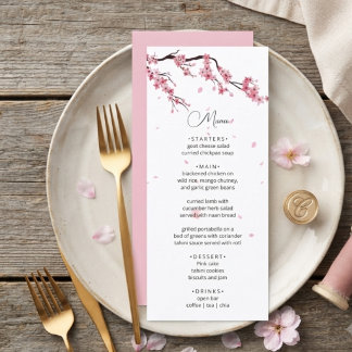 Pink Cherry Sakura Watercolor Modern  Menu