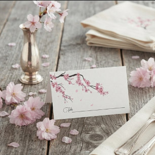 Pink Cherry spring Watercolor Floral Place Card