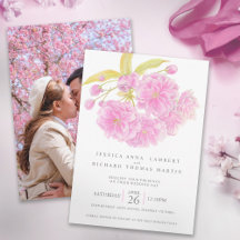 Pink cherry tree blossom watercolor photo wedding 