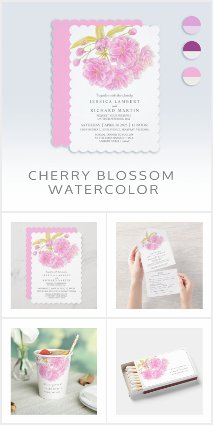 Pink cherry tree blossom watercolor wedding