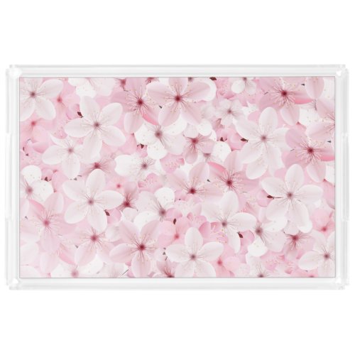 Pink Cherry Tree Blossoms Acrylic Tray