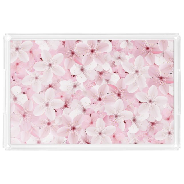 Pink Cherry Tree Blossoms Acrylic Tray (Front)