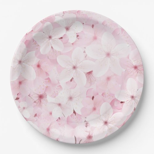 Pink Cherry Tree Blossoms Paper Plates