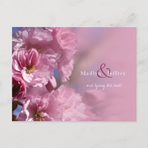 pink cherry tree blossoms spring wedding announcement postcard