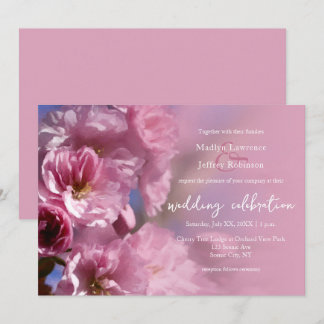 pink cherry tree blossoms spring wedding invitation