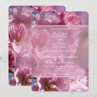 pink cherry tree blossoms spring wedding invitation