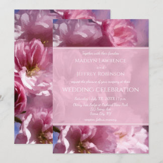 pink cherry tree blossoms spring wedding invitation