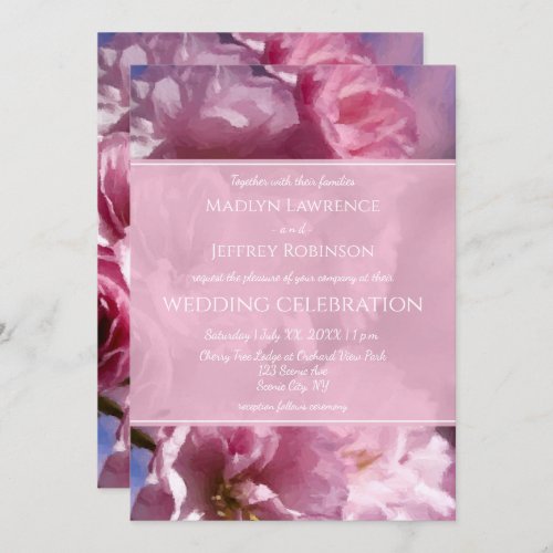 pink cherry tree blossoms spring wedding invitation