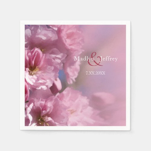 pink cherry tree blossoms spring wedding napkins