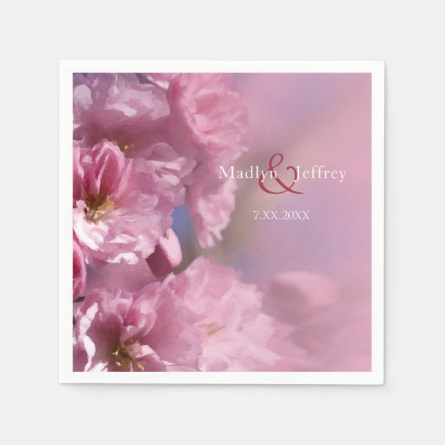 pink cherry tree blossoms spring wedding napkins (Front)