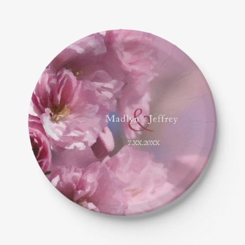 pink cherry tree blossoms spring wedding paper plates