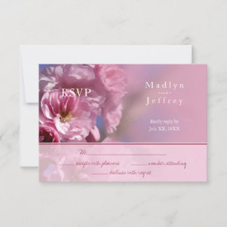 pink cherry tree blossoms spring wedding RSVP card