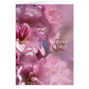 pink cherry tree blossoms spring wedding thank you cards