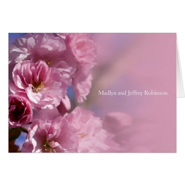 pink cherry tree blossoms spring wedding thank you cards (Front Horizontal)