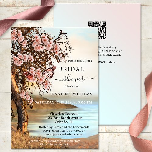 Pink Cherry Tree Butterfly Bridal Shower Invitation