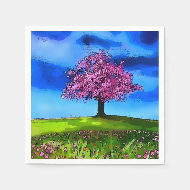 Pink Cherry Tree Napkins (Front)