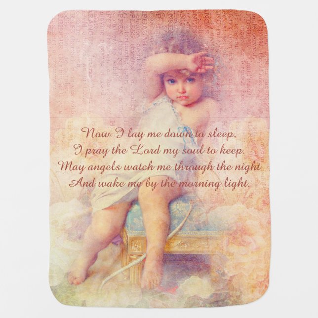Pink Cherub Baby Girl Prayer Baby Blanket (Front)