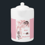 Pink Cheshire Cat Vintage Alice in Wonderland Teapot<br><div class="desc">This is part of the Vintage Alice in Wonderland Tea Party Theme Collection.  Alice is featured with the Cheshire Cat on a teapot with a Pastel Pink Theme.</div>