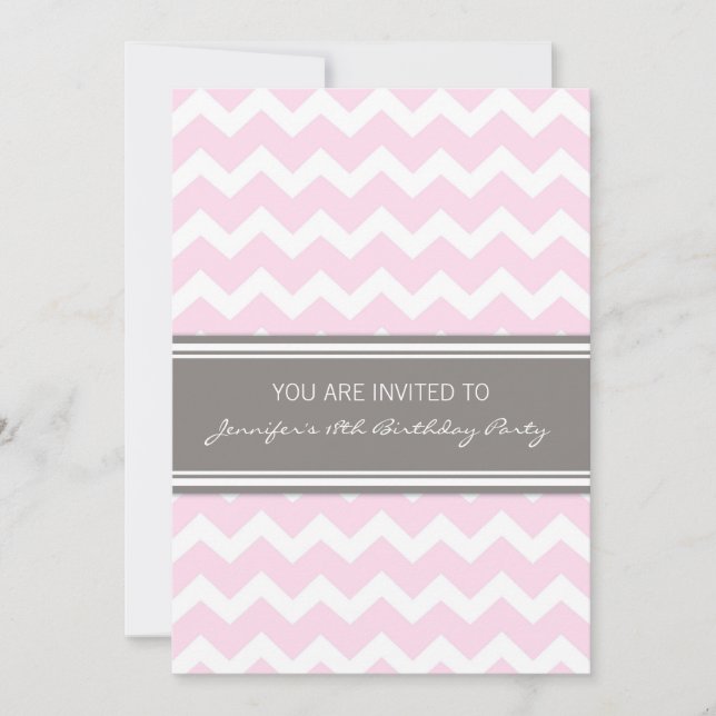 Pink Chevron 18th Birthday Party Invitations (Front)
