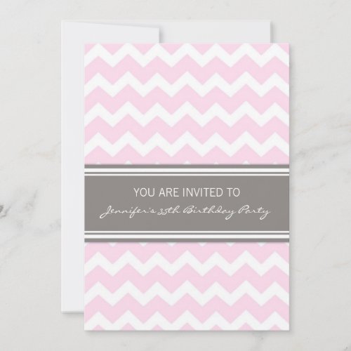 Pink Chevron 35th Birthday Party Invitations