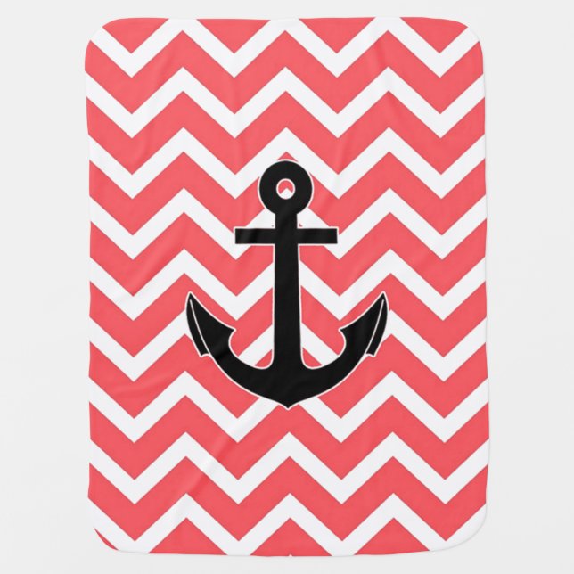 Pink Chevron Anchor Receiving Blanket (Front)