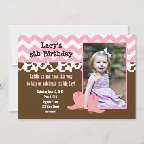 Pink Chevron and Cow Cowgirl Invitation
