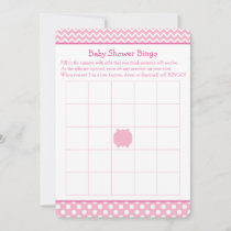 Pink Chevron and Polka Dot Baby Shower Bingo Invitation