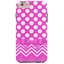 Pink Chevron And Polka Dot On A Pink Background Tough iPhone 6 Plus Case