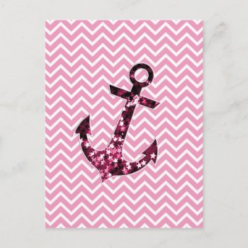 Pink Chevron And Sparkly Stars Anchor Postcard by RosaAzulStudio at Zazzle