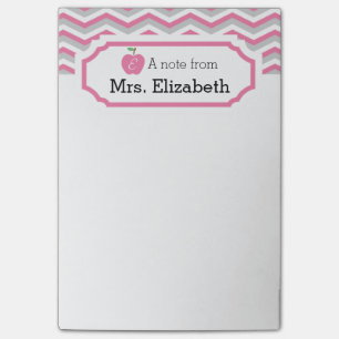 Pink Chevron Apple Monogrammed Teacher Note