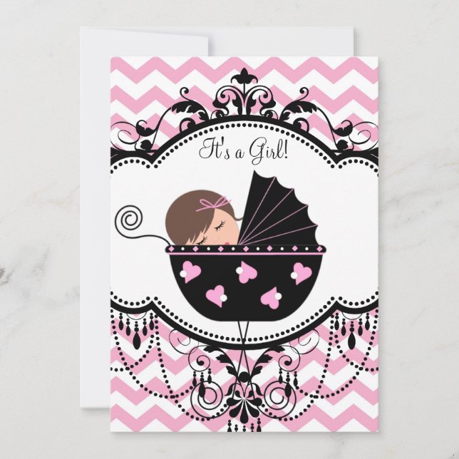 Pink Chevron Baby Girl Shower Invitation (Front)