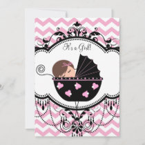 Pink Chevron Baby Girl Shower Invitation