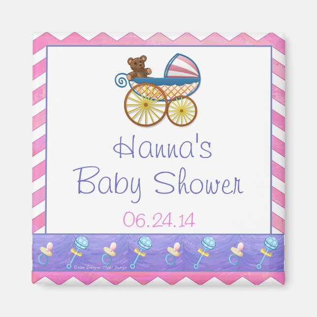 Pink Chevron Baby Pram Baby Shower Favor Magnet (Front)