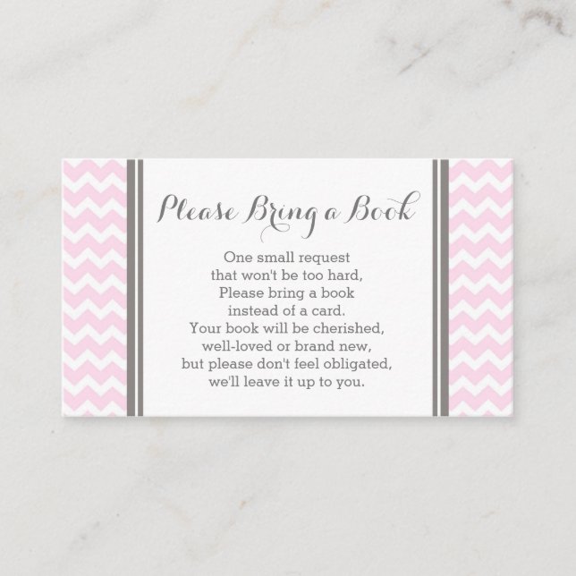 Pink Chevron Baby Shower Book Request Card (Front)