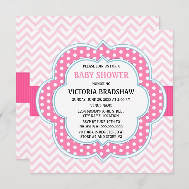 Pink Chevron Baby Shower Invitation (Front/Back)